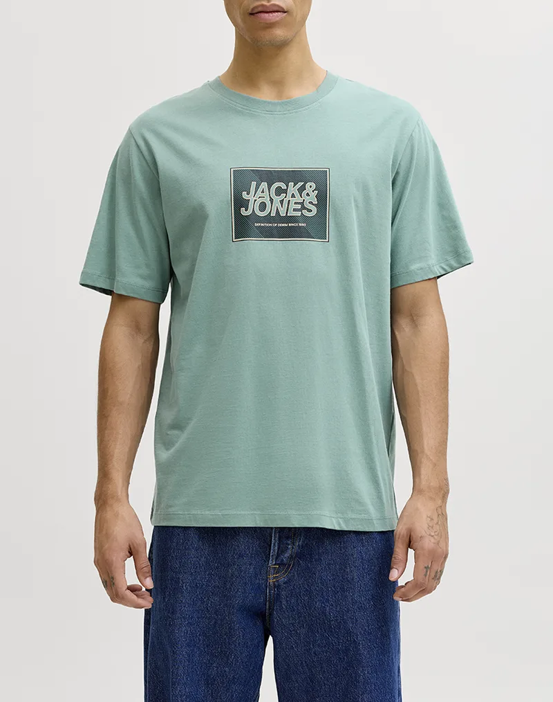 JACK&JONES JJRAIN TEE SS CREW NECK 12288097-Mineral Blue Ciel