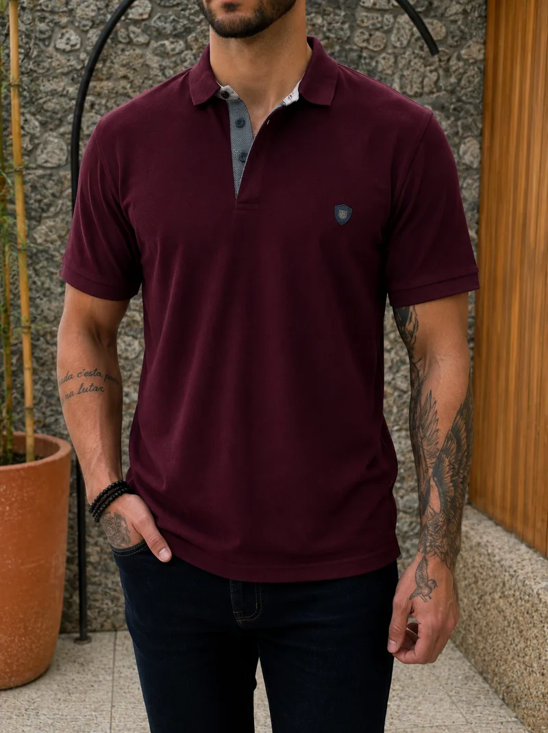 Everbest ανδρική μπορντό πικέ Polo μπλούζα Plus Size 262834B