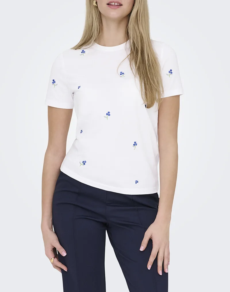 ONLY ONLKETTY S/S O-NECK TOP JRS NOOS 15288473-Bright WhiteTrueblueflowers Mixed