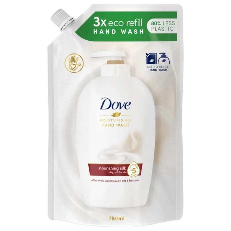 Dove Nourishing Silk Moisturising Hand Wash Υγρό Κρεμοσάπουνο Ανταλλακτικό σε Σακουλάκι με Μεταξένιο Άρωμα - 750ml Refill