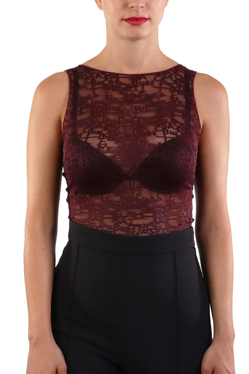 ELISABETTA FRANCHI ΚΟΡΜΑΚΙ ΑΜΑΝΙΚΟ ΔΑΝΤΕΛΑ SLIM FIT LOGO ΜΠΟΡΝΤΩ
