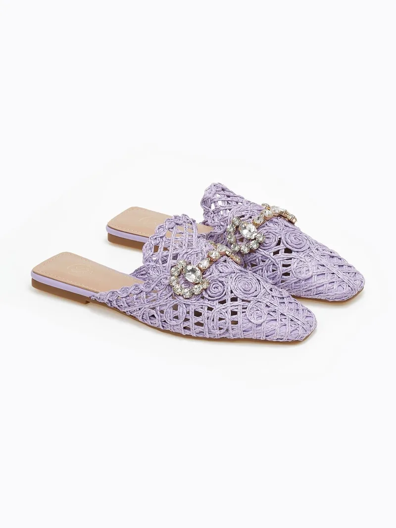 ERYNN Straw Mules Closed Toe - GG-34 - Lilac
