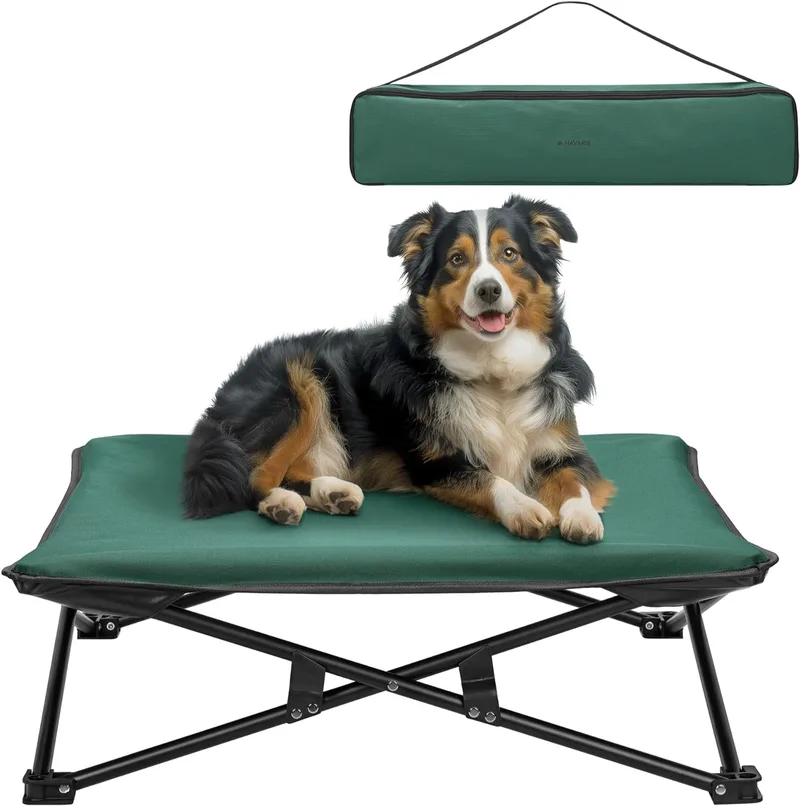 Navaris‎ Portable Elevated Dog Bed with Carry Bag - Φορητό Αναδιπλούμενο Υπερυψωμένο Κρεβάτι για Κατοικίδια με Τσάντα Μεταφοράς - 69 x 69 x 20 cm - Green (‎NAV0000272E001C)