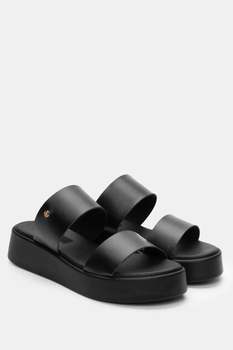LUIGI DESIGN - Σανδάλια Flatform με Διπλή Φάσα - Μαύρο