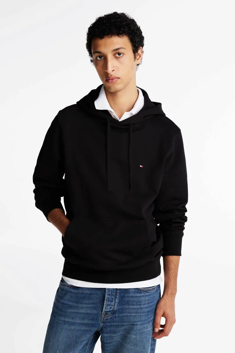 Tommy Hilfiger ανδρική μπλούζα φούτερ με κουκούλα και λογότυπο Regular Fit - MW0MW37235 Μαύρο