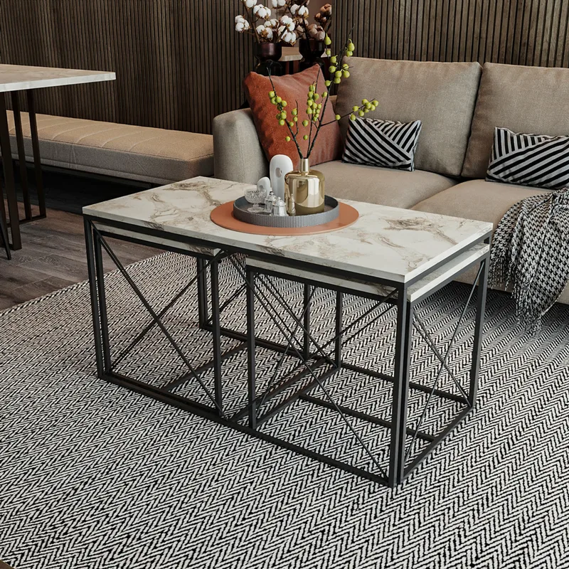 Σετ Τραπεζάκια Σαλονιού Defne - White Marble 854Kln2908 100x52x50 cm