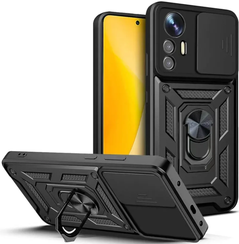 Bodycell Armor Slide - Ανθεκτική Θήκη Xiaomi 12 Lite με Κάλυμμα για την Κάμερα & Μεταλλικό Ring Holder - Black (5206015070389)