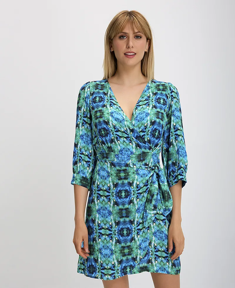 Φόρεμα print mini με wrap ζώνη