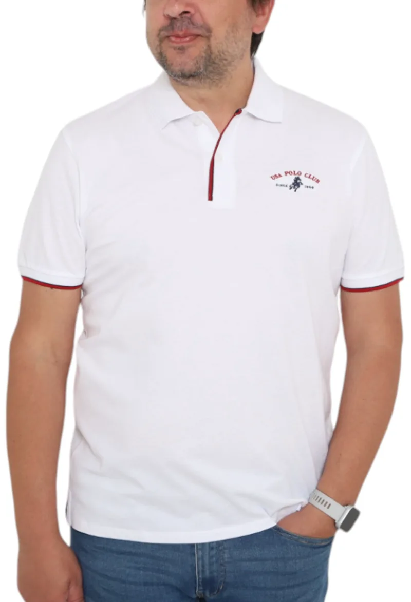 Μπλούζα Polo USA POLO CLUB Sleeve Polo-Shirt 1004-WHITE Ανδρικό