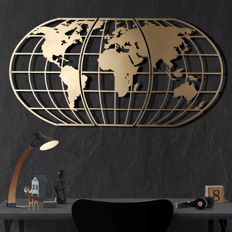 Μεταλλικό Διακοσμητικό Τοίχου World Map Globe - Χρυσό 805Bsg1144 60x120 cm