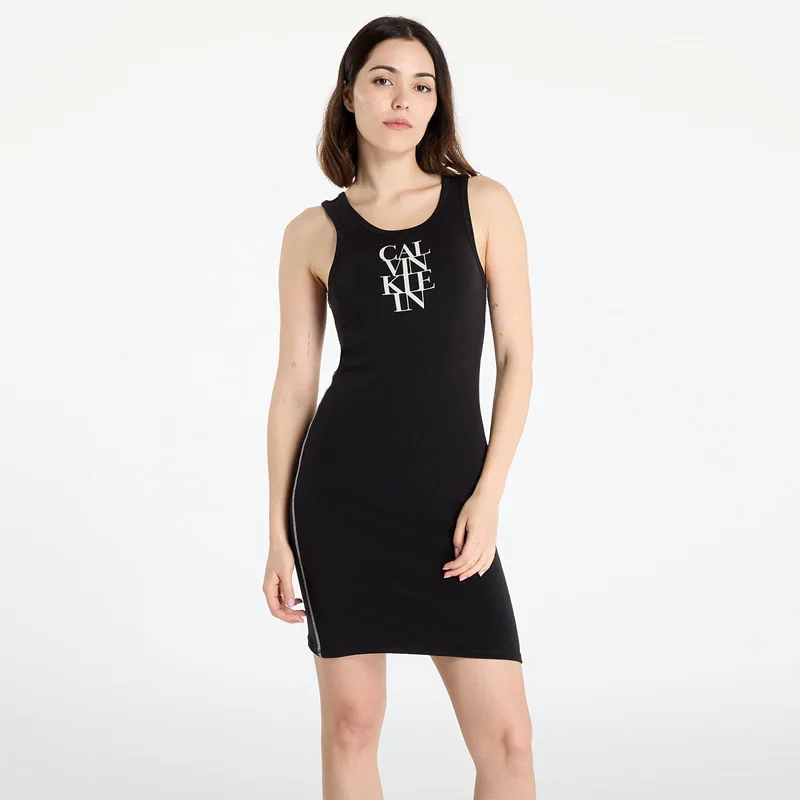 Φόρεμα Calvin Klein Jeans Sl Cotton 1X1 Rib Dress Black S