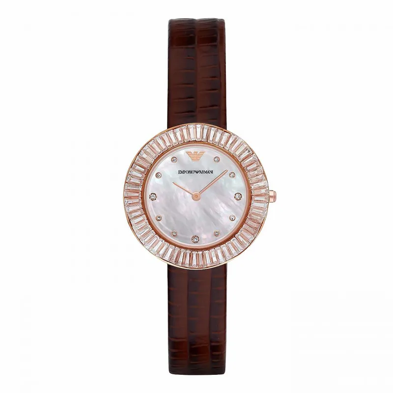 EMPORIO ARMANI Wave Rose Χρυσό Brown Leather Strap AR7433