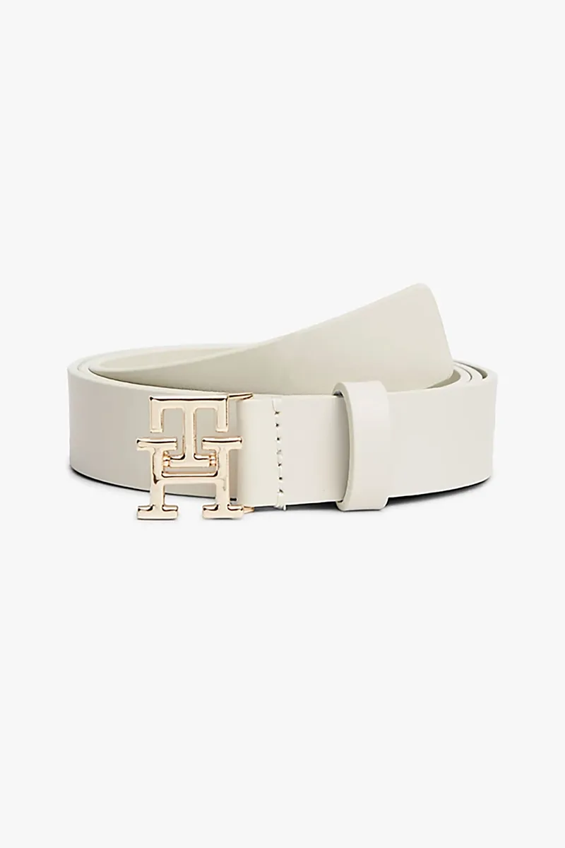 Tommy Hilfiger γυναικεία δερμάτινη ζώνη με μεταλλικό monogram - AW0AW17496 Κρέμ