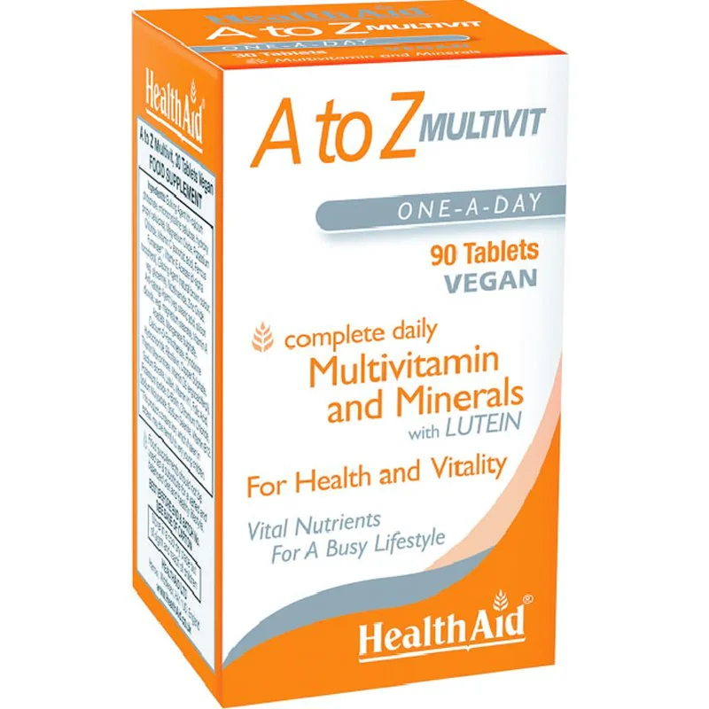 Health Aid A to Z Multivitamin & Minerals Συμπλήρωμα Διατροφής Πολυβιταμινών & Μετάλλων για Ενέργεια, Τόνωση & Γερό Ανοσοποιητικό 90tabs