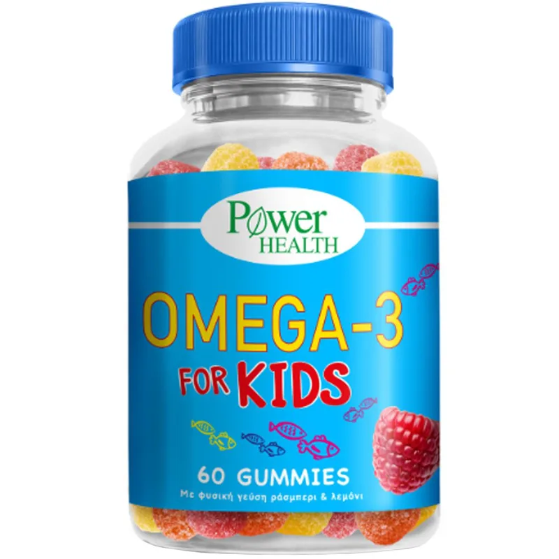 Power Health Omega 3 for Kids Συμπλήρωμα Διατροφής Ωμέγα 3 & Βιταμινών για Παιδιά από 3 Ετών για Σωστή Ανάπτυξη του Εγκεφάλου της Όρασης & του Ανοσοποιητικού με Φυσική Γεύση Ράσμπερι & Λεμόνι 60 Ζελεδάκια