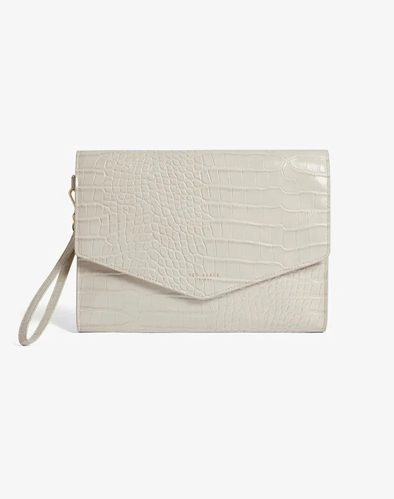 TED BAKER WESSLIE Croc Effect Icon Envelope Pouch 282823-IVORY Cream