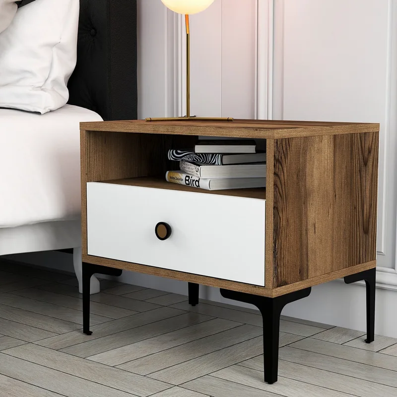 Κομοδίνο Lizbon 530 - Walnut, White 845Hct2502 56x50,8x40 cm
