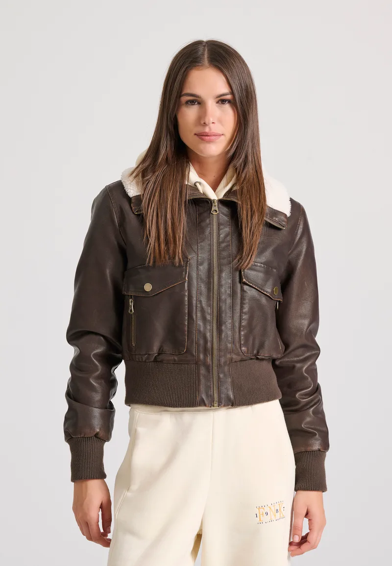 Γυναικείο biker jacket από οικολογικό δέρμα (PU)