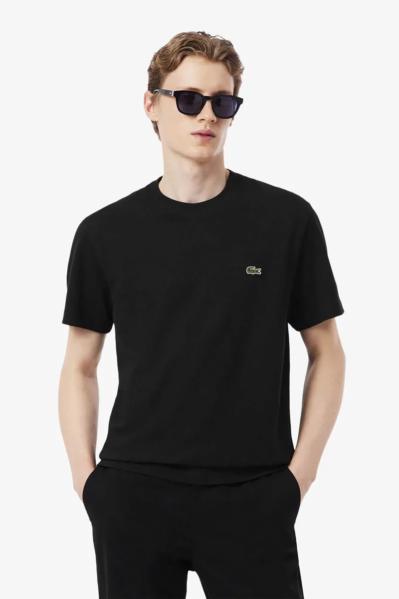 Lacoste ανδρικό T-shirt πικέ με λινάρι και κεντημένο λογότυπο Classic Fit - TH0629 Μαύρο