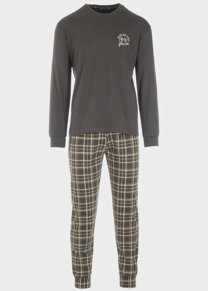 Ανδρική πιτζάμα Believe Your Power all print παντελόνι.Homewear Collection ΧΑΚΙ