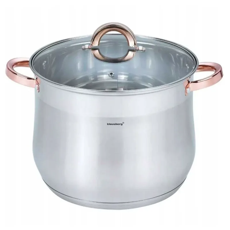 Κατσαρόλα Klausberg KB 7797, 18,7 l, 32 cm, Γυάλινο καπάκι, Πάτος πολλαπλών στρώσεων, Επαγωγή, Ανοξείδωτο ατσάλι/Ροζ χρυσό