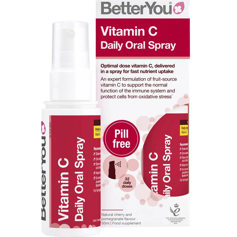 BetterYou Vitamin C Daily Oral Spray Συμπλήρωμα Διατροφής Βιταμίνης C σε Μορφή Spray για την Ενίσχυση του Ανοσοποιητικού Συστήματος με Αντιοξειδωτική Δράση με Φυσική Γεύση Κεράσι & Ρόδι 50ml