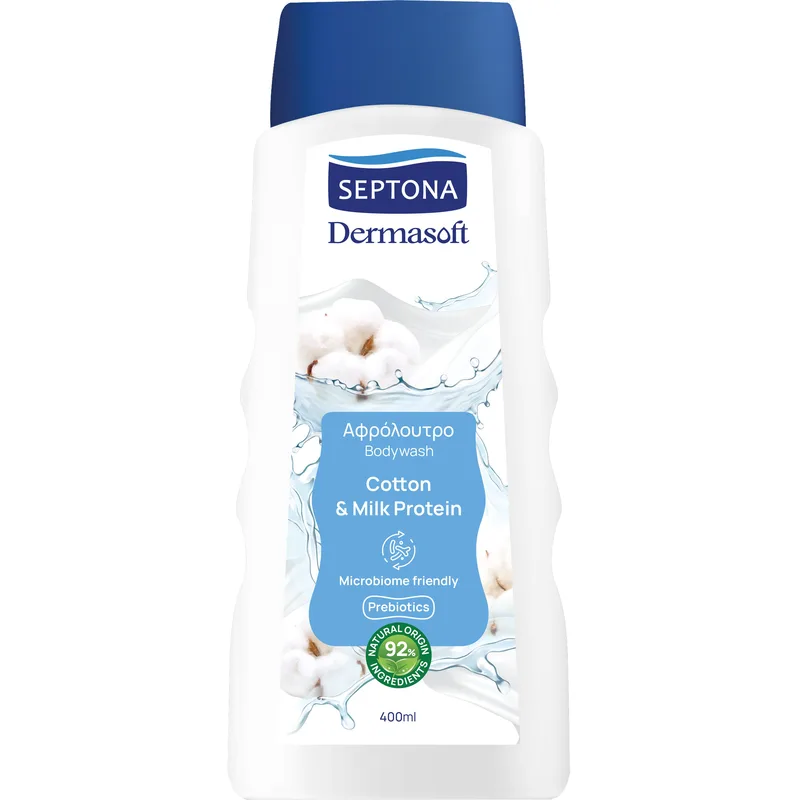Septona Dermasoft Bodywash Cotton & Milk Protein Αφρόλουτρο με Εκχύλισμα Βαμβάκι & Πρωτεΐνη Γάλακτος 400ml