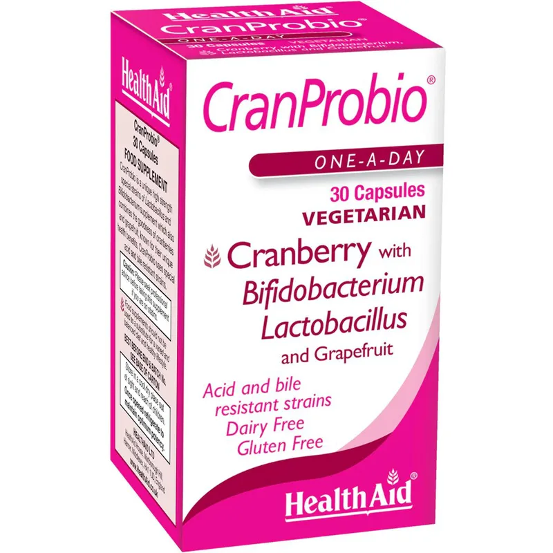 Health Aid CranProbio Συμπλήρωμα Διατροφής Εκχυλίσματος Κράνμπερι, Προβιοτικών & Σκόνης Grapefruit για την Καλή Υγεία του Ουροποιητικού Συστήματος & Ισορροπία της Μικροβιακής Χλωρίδας του Κόλπου 30caps