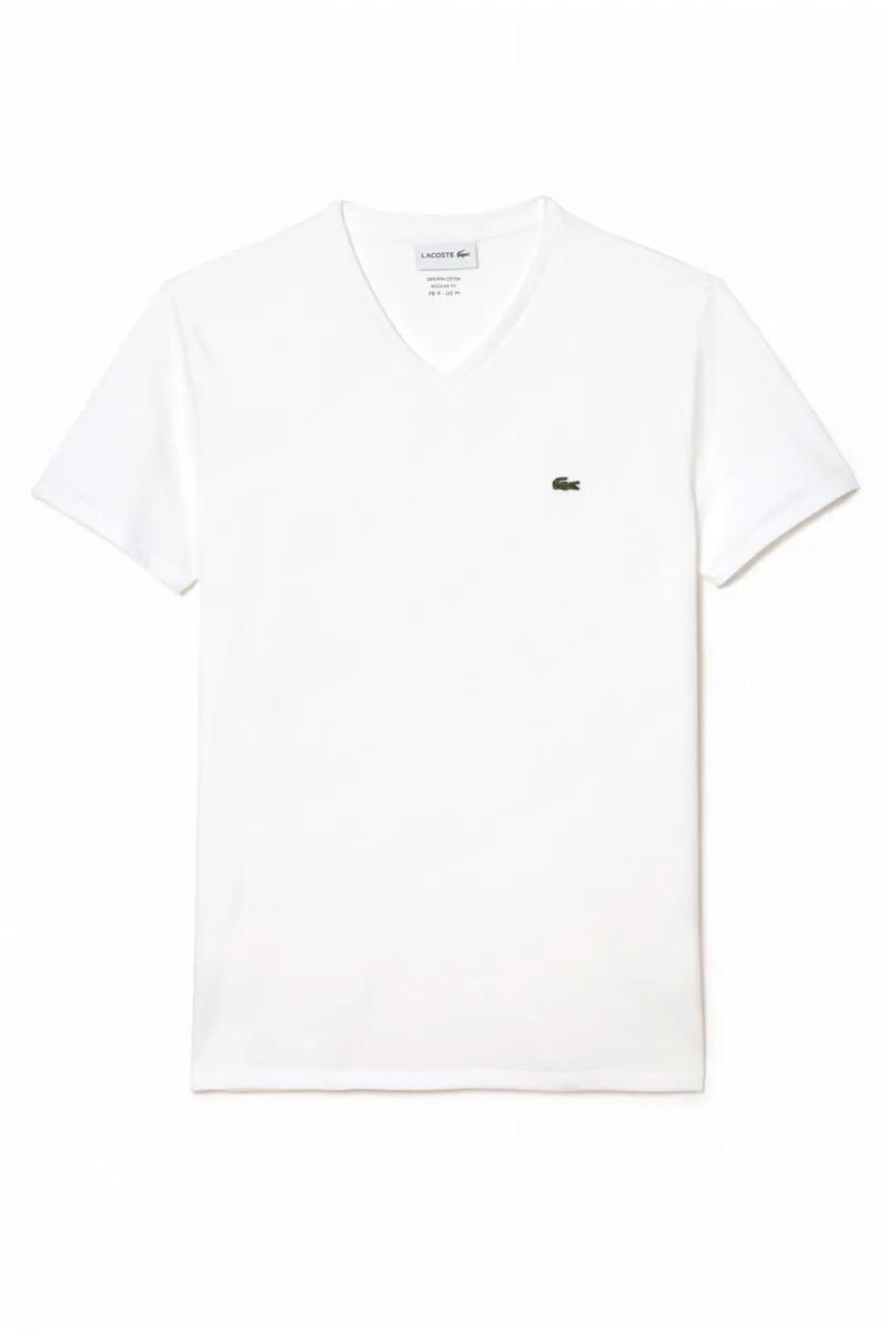 LACOSTE T-SHIRT V NECK REGULAR FIT LOGO ΛΕΥΚΟ