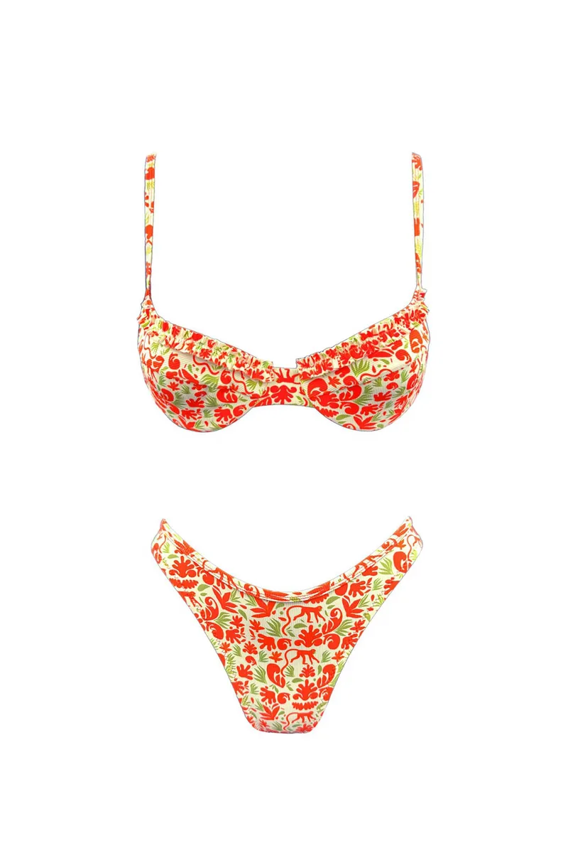 Emma Swimwear σετ γυναικείο μαγιό μπικίνι "Monkey Ruffled" - EMMA 975 Πορτοκαλί