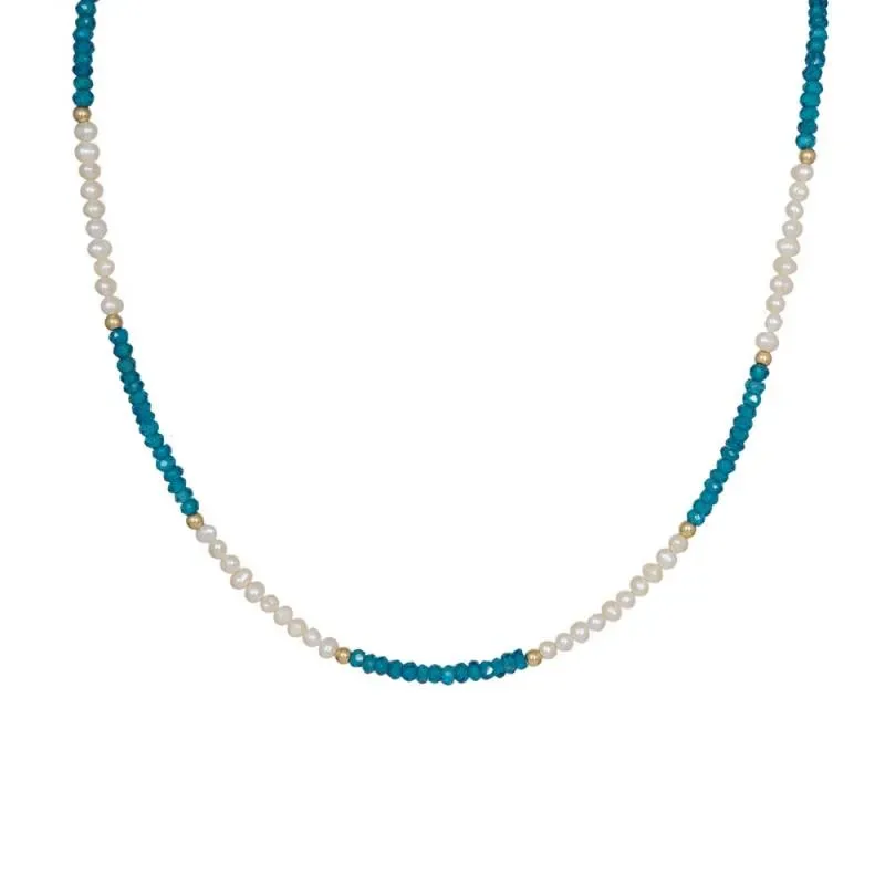 Χρυσό γυναικείο κολιέ Κ14 Salomite Blue and Pearls 042108 042108 Χρυσός 14 Καράτια