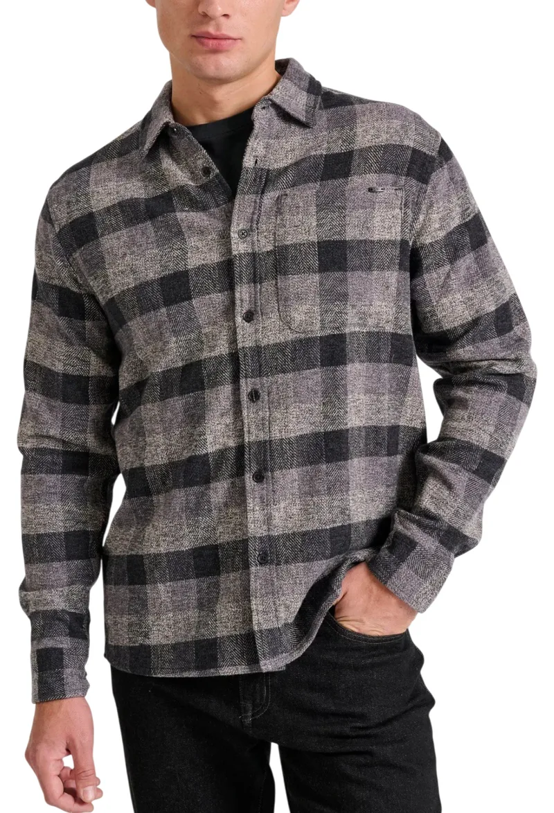 Πουκάμισο Μακρυμάνικο Funky Buddha Flannel Καρό FBM010-011-05-ANTHRACITE Ανδρικό