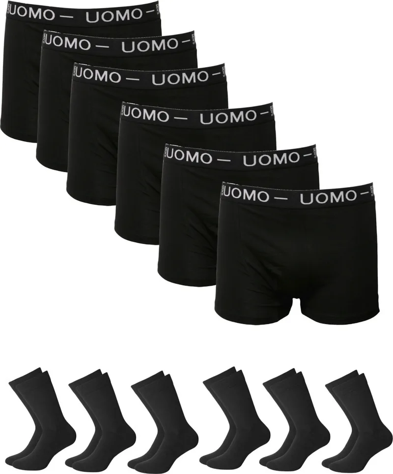 Σετ 6 Ανδρικά Boxer Uomo Και 6 Casual Ανδρικές Κάλτσες Multipack Μαύρο Μαύρο