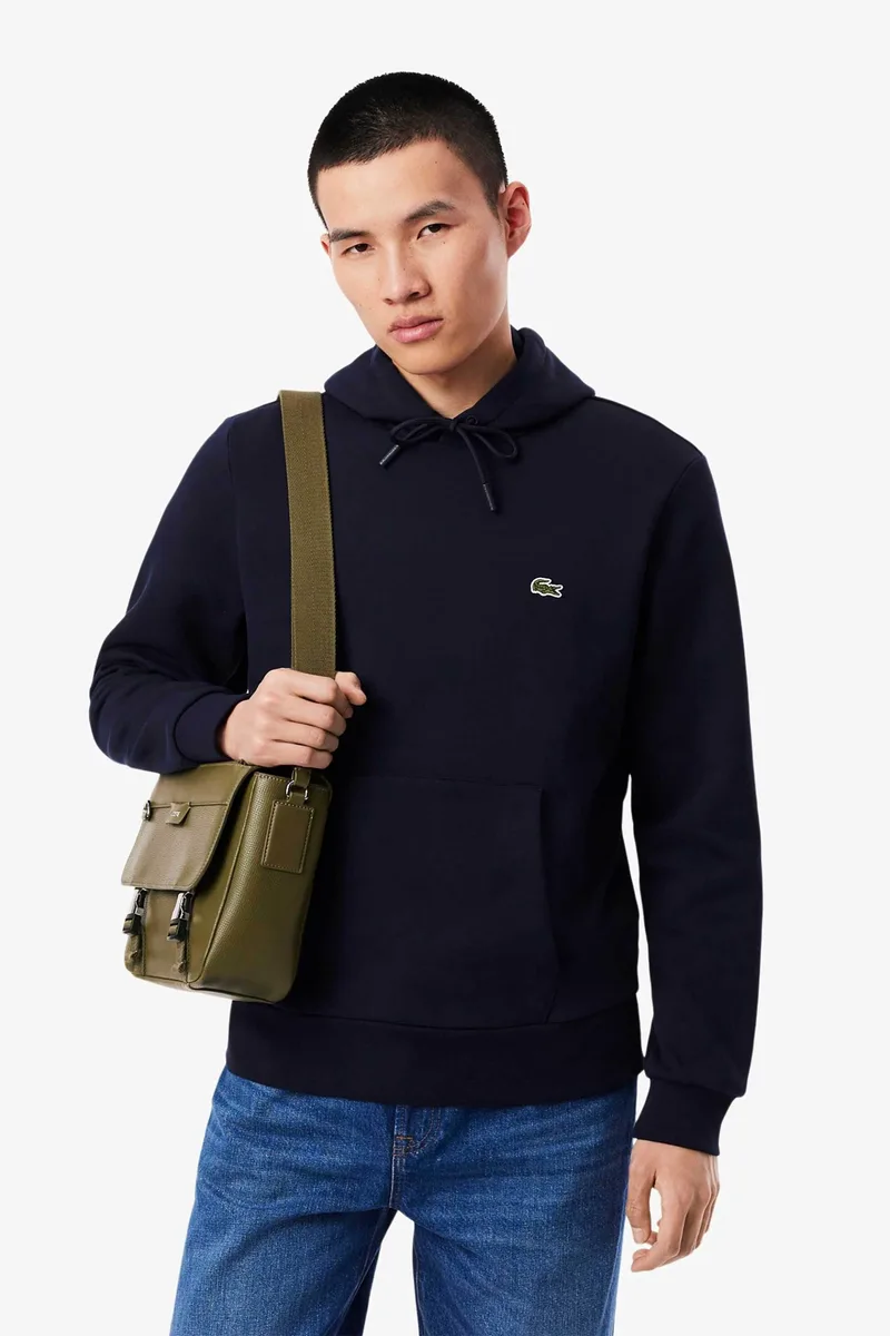 Lacoste ανδρική μπλούζα φούτερ με κουκούλα και κεντημένο λογότυπο Classic Fit - SH9623 Μπλε Σκούρο