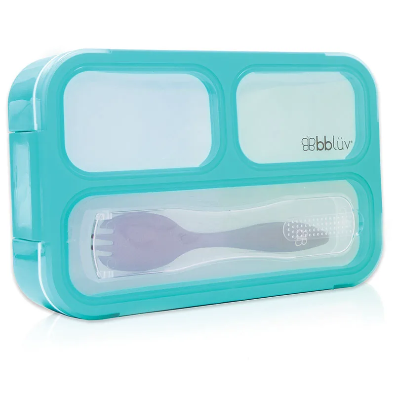 Φαγητοδοχείο Με 3 Χωρίσματα Και Κουτάλι Bento Box 11x17εκ. Aqua Blue Bbluv B0123-A (Υλικό: Πλαστικό, Χρώμα: Μπλε) - Bbluv - B0123-A