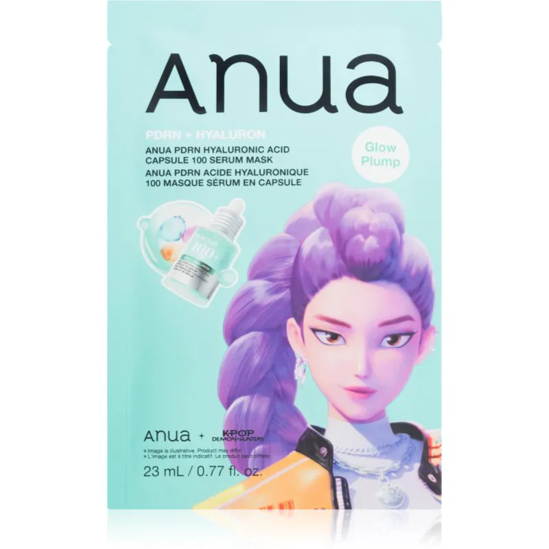 Anua K-Pop Demon Hunters PDRN + Hyaluronic Acid Capsule 100 Serum Mask υφασμάτινη μάσκα ενυδάτωσης για λαμπρότητα και λείανση επιδερμίδας 23 ml