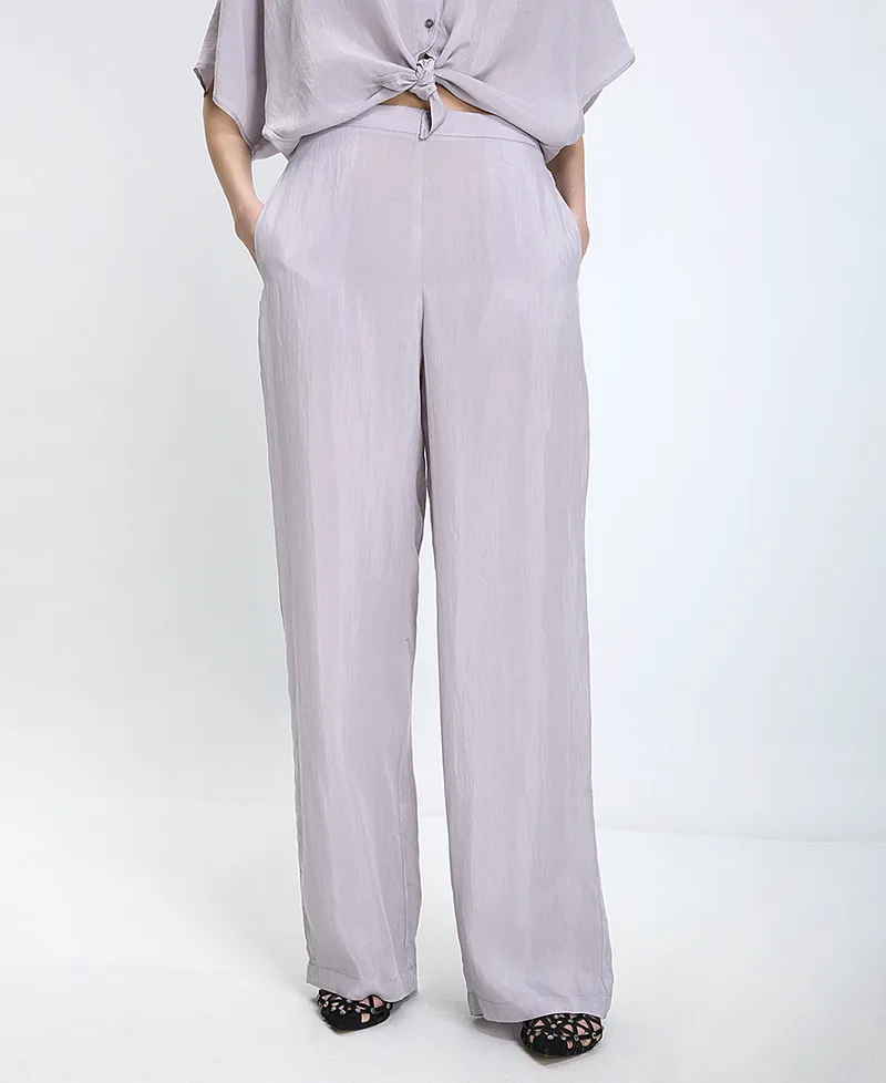 Caractere Γυναικείο Παντελόνι Wide Leg Από Lyocell Λιλά