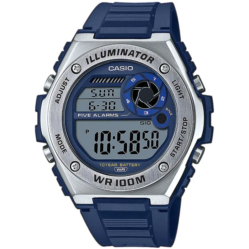 CASIO Collection Chronograph Blue Rubber Strap MWD-100H-2AVEF