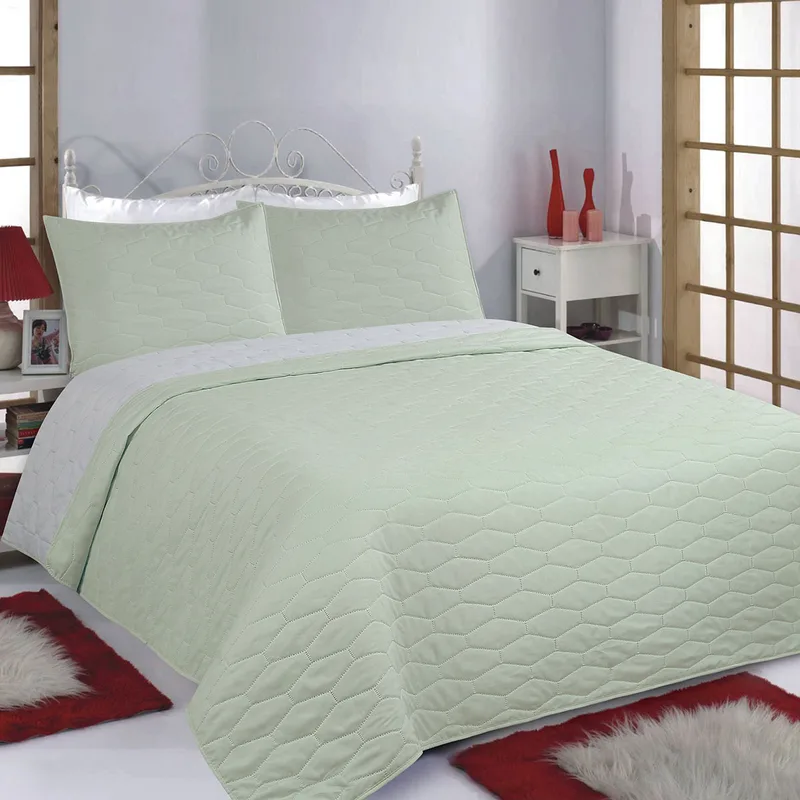 Κουβερλί Μονό (Σετ 170x240) 2 Όψεων Silk Fashion Ruby Mint-Grey