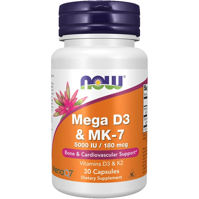 Now Foods Mega D3 & MK-7 Συμπλήρωμα Διατροφής με Βιταμίνες D3 & K2 για Υγεία των Οστών, των Δοντιών & του Καρδιαγγειακού Συστήματος 30 Caps