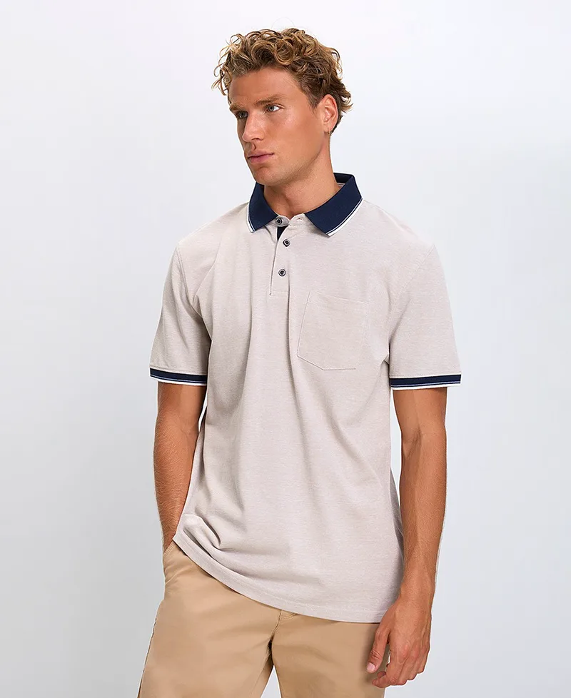 Ανδρική Polo Μπλούζα Regular Fit Βαμβακερή Με Ριπ Γιακά