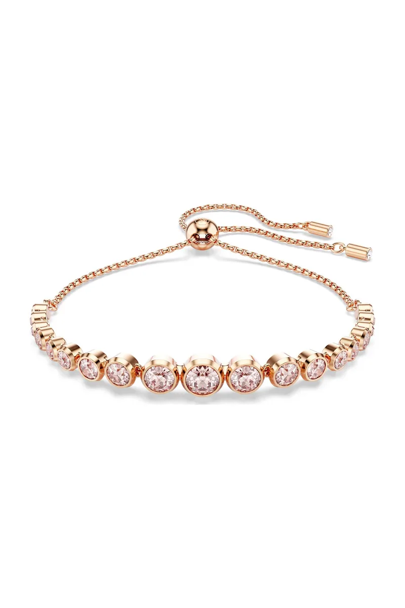 Swarovski γυναικείο βραχιόλι μικτές στρογγυλές κοπές, ροζ, επιμετάλλωση σε ροζ χρυσαφί τόνο "Tennis Imber" - 5718204