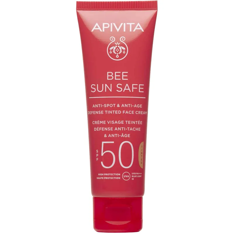 Apivita Bee Sun Safe Anti-Spot & Anti-Age Defence Face Cream Spf50 Tinted Αντηλιακή Κρέμα Προσώπου Κατά των Πανάδων & των Ρυτίδων, Υψηλής Προστασίας με Χρώμα 50ml