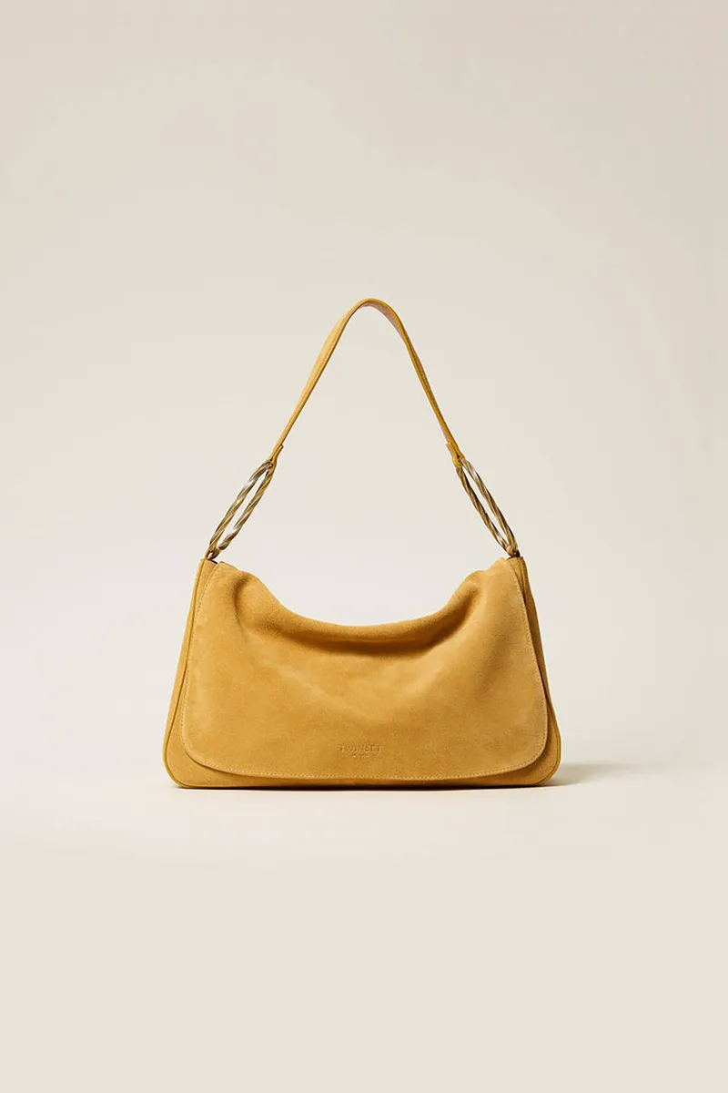 Twinset γυναικεία suede τσάντα ώμου "Liliane Large" - 261TD8560 Κίτρινο