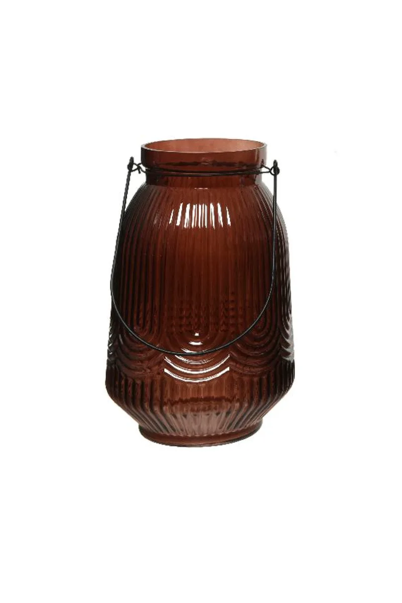 Κηροπηγιο Φαναρακι Απο Αναγλυφο Γυαλι 16x16x24cm Καφέ Kaeming