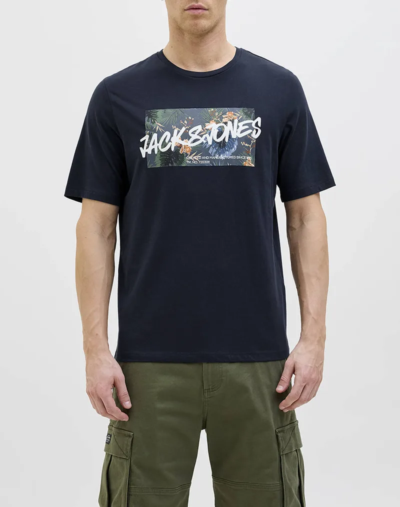 JACK&JONES JJHAWAII SHAPE TEE SS CREW NECK LN 12269324-Sky Captain NavyBlue