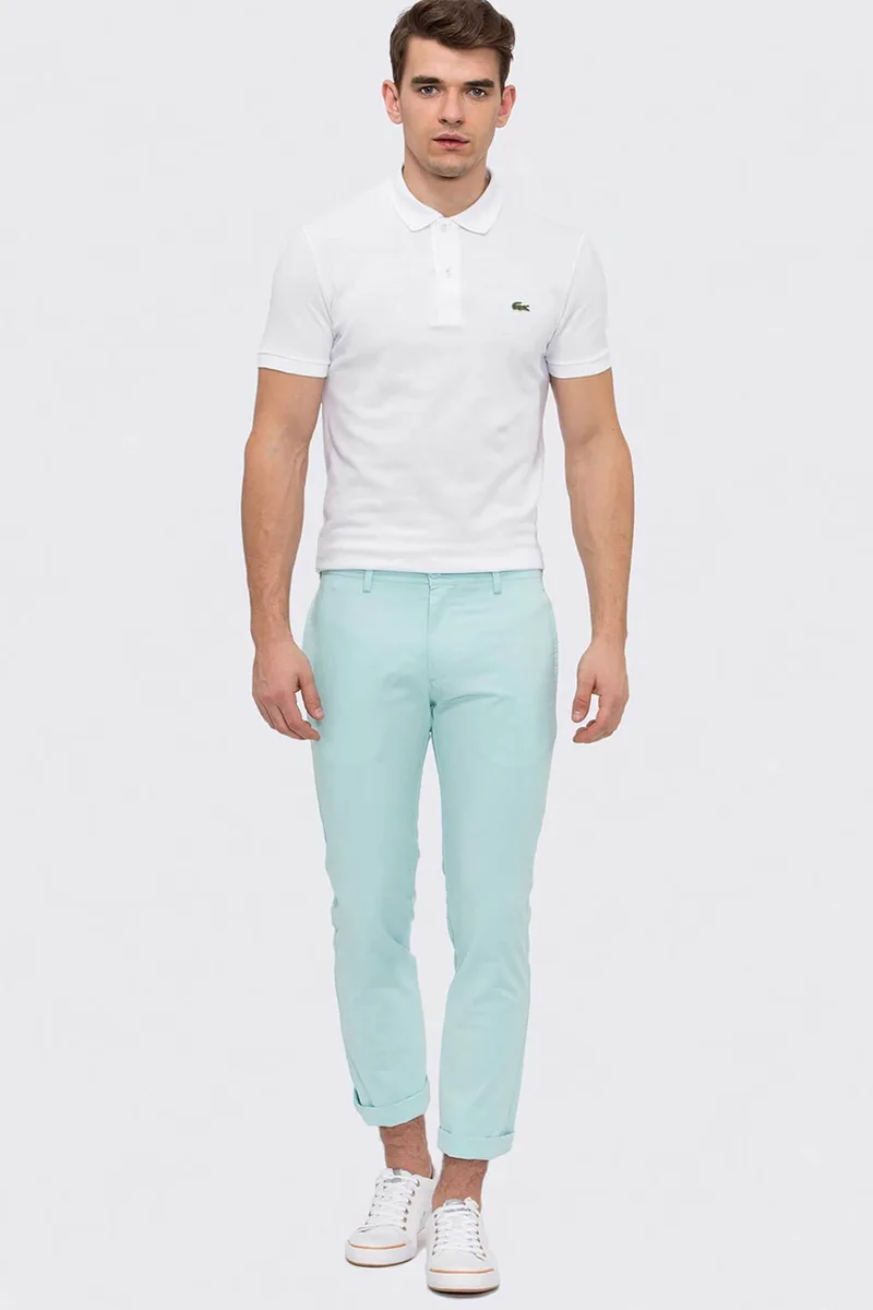 Lacoste ανδρικό παντελόνι chino μονόχρωμο Slim Fit - HH7398 Βεραμάν Ανοιχτό
