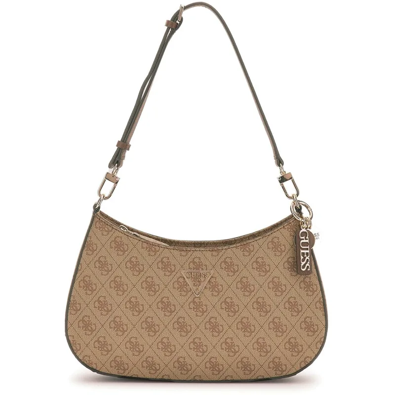 Guess μπεζ τσάντα ώμου Noelle Top zip 4G Logo