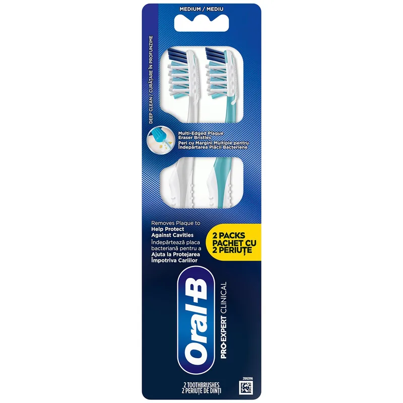 Oral-B Pro Expert Clinical Medium Toothbrush Χειροκίνητη Οδοντόβουρτσα Μέτρια για Βαθύ Καθαρισμό & Αποτελεσματική Αφαίρεση της Πλάκας 2 Τεμάχια - Γαλάζιο - Ζαχαρί