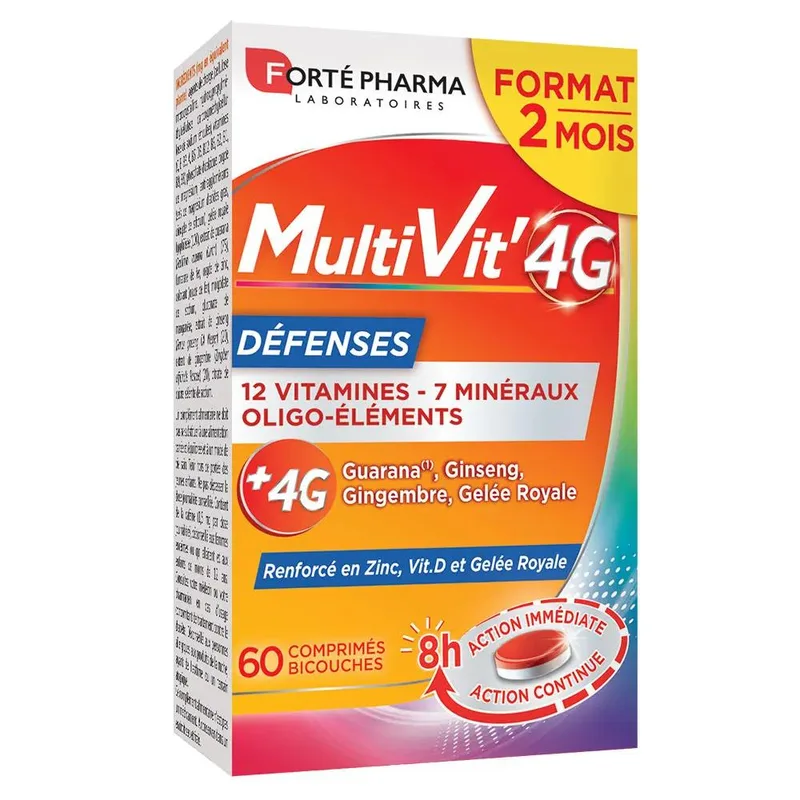 Forte Pharma MultiVit'4G Multivitamin and Defense reinforced with Zinc and Vitamin D 60 tablets